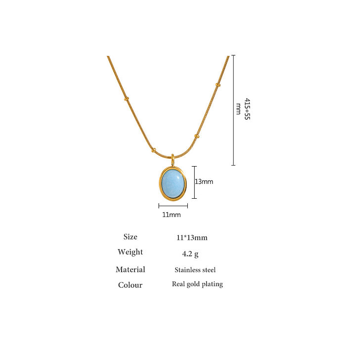 Retro Oval Stainless Steel Plating Artificial Gemstones Pendant Necklace