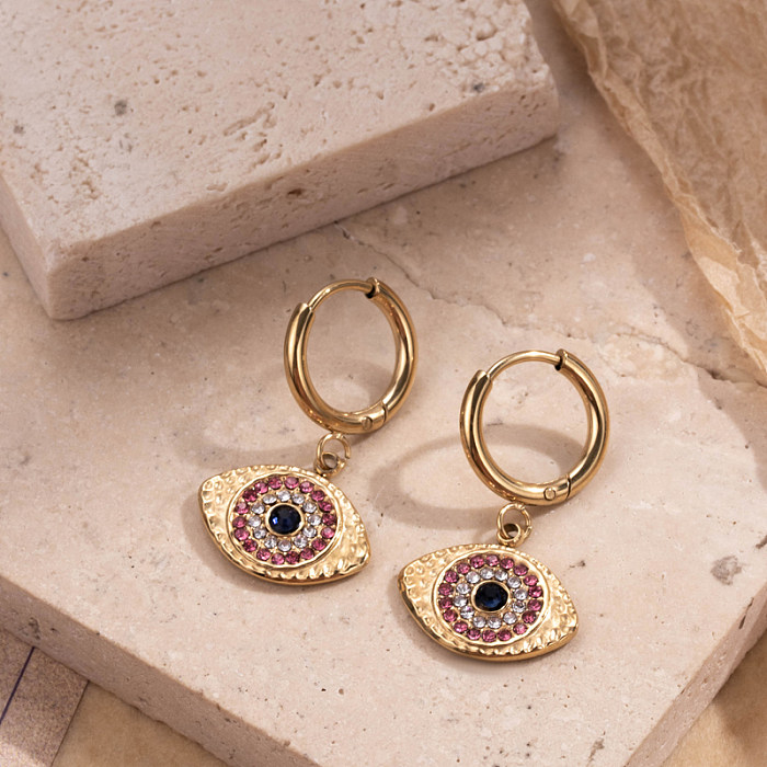 1 Pair Vintage Style French Style Simple Style Geometric Devil'S Eye Heart Shape Plating Inlay Stainless Steel  Zircon 18K Gold Plated Drop Earrings