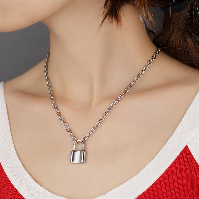 Simple Style Classic Style Lock Stainless Steel  Polishing Pendant Necklace