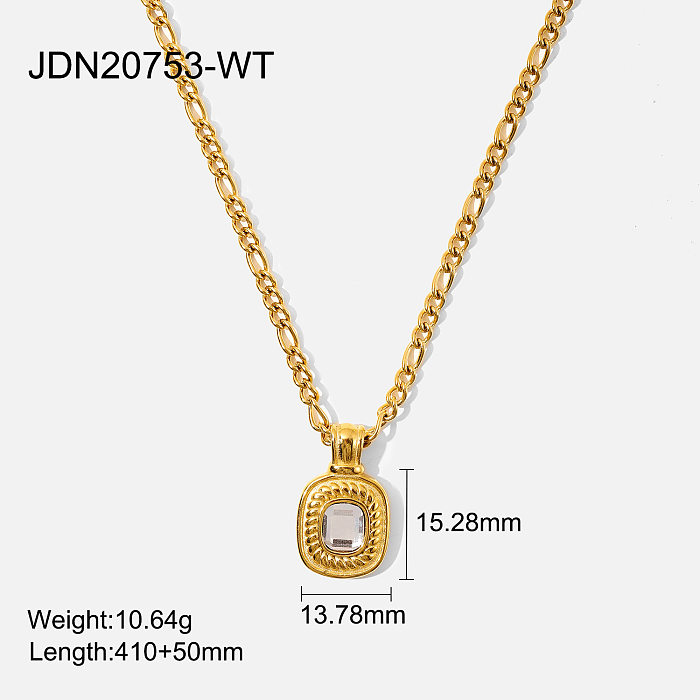 European And American Ins Same Necklace Stainless Steel  Jewelry 18K Gold Rectangular Chamfering Color Semi-Precious Stone Pendant Necklace For Women