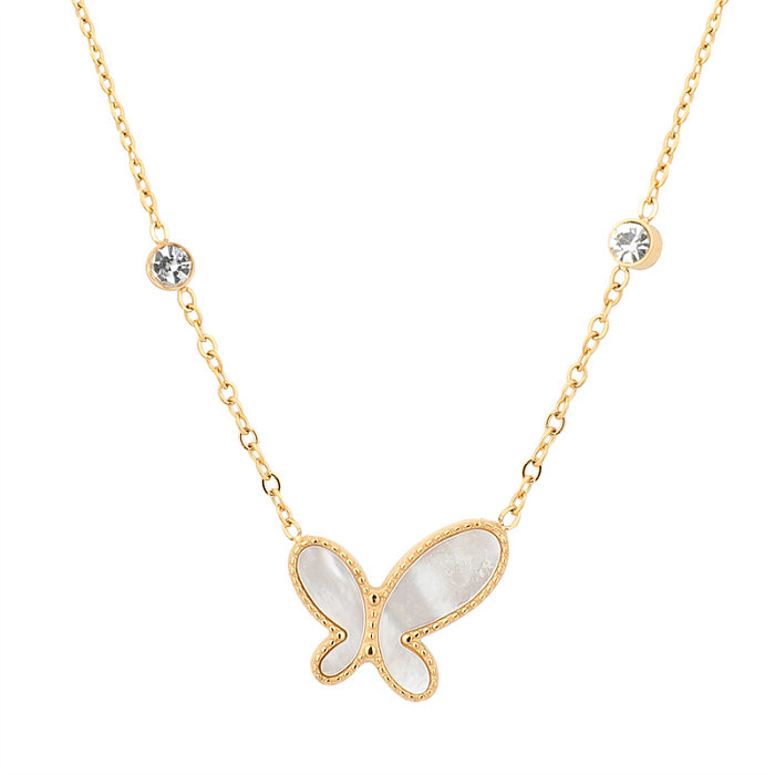 Estilo simples estilo clássico coelho formato de coração borboleta aço inoxidável polimento banhado a ouro rosa colar com pingente banhado a ouro