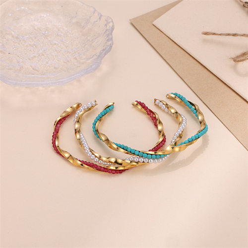 Bracelets de perles ronds en acier inoxydable de style simple, vente en gros