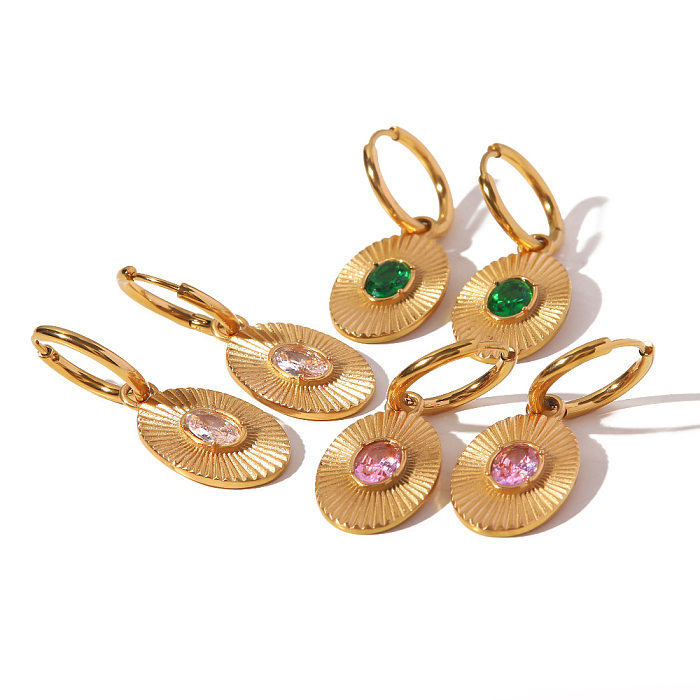 Runde Ohrringe im Vintage-Stil mit Zirkoneinlage aus Edelstahl, 1 Paar