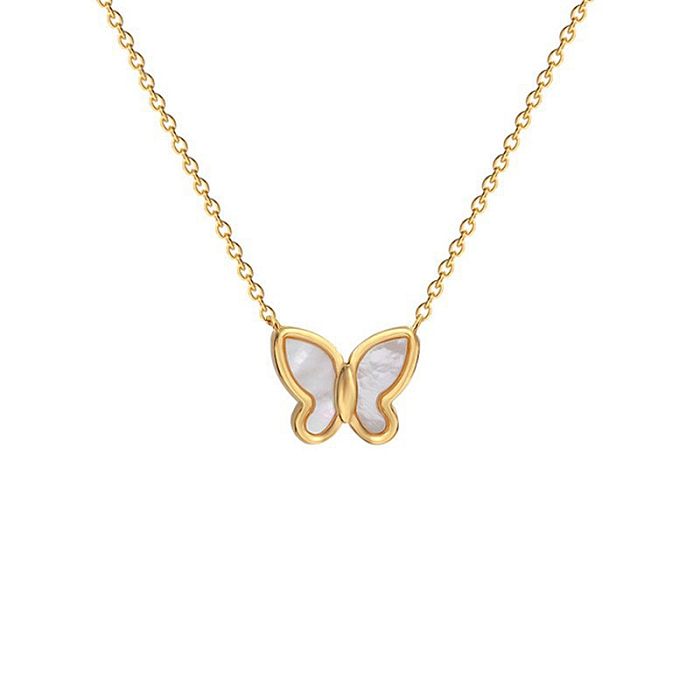 1 Piece Simple Style Butterfly Stainless Steel Plating Inlay Shell Necklace
