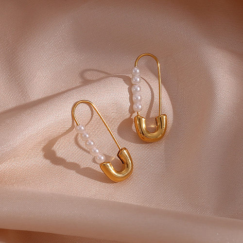 Fashion Geometric Stainless Steel  Earrings Inlay Artificial Pearls Stainless Steel  Earrings