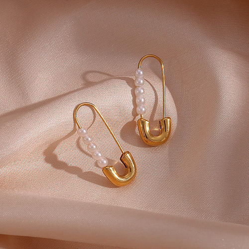 Modische geometrische Edelstahl-Ohrringe mit Intarsien, künstlichen Perlen, Edelstahl-Ohrringe