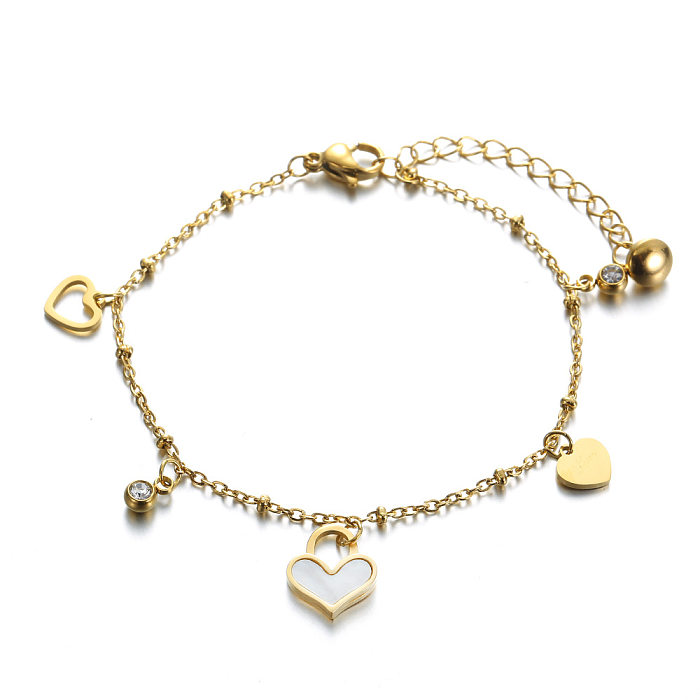 Fashion Heart Shape Titanium Steel Plating Inlay Artificial Gemstones Bracelets 1 Piece
