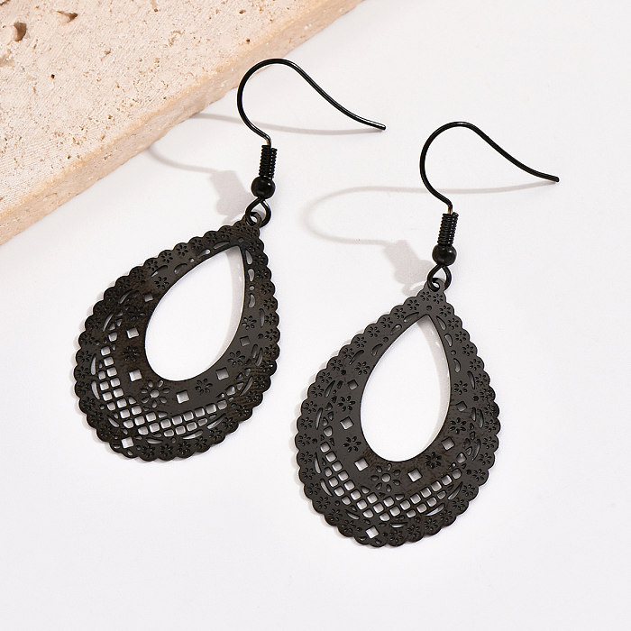 1 Pair Simple Style Water Droplets Stainless Steel  Plating Hollow Out Black Plated Drop Earrings