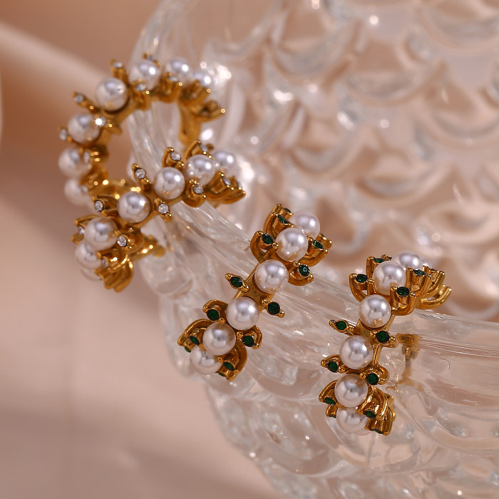 Elegant Luxurious Fashion Geometric Stainless Steel  Plating Artificial Pearls Earrings 1 Pair