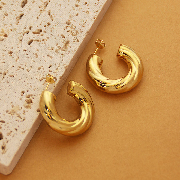 1 paire de boucles d'oreilles rétro en forme de C, Style Simple, en forme de U, plaqué couleur unie, en acier inoxydable, plaqué or 18 carats