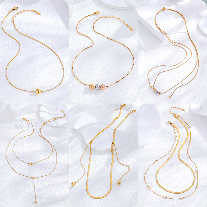 Großhandels-Halskette im schlichten Stil, klassischer Stil, Kugel-Edelstahl, 24 Karat vergoldet