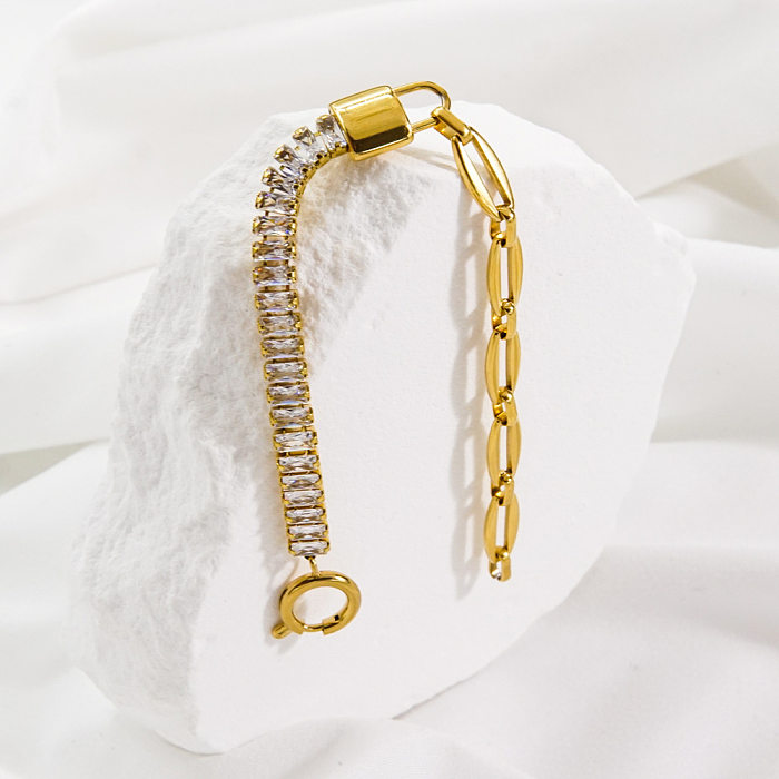 Bracelets de Zircon incrustés de placage d'acier inoxydable géométrique de style moderne