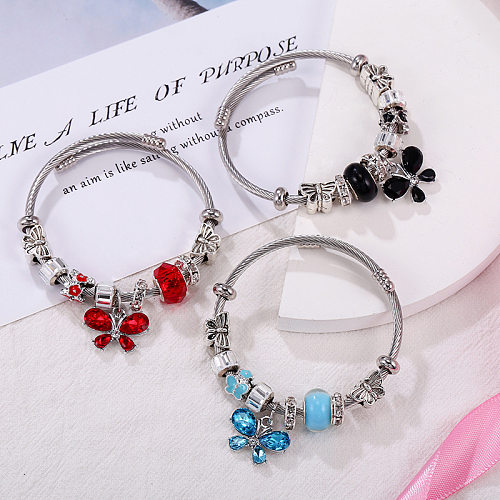 Simple Style Butterfly Titanium Steel Inlay Artificial Gemstones Bangle