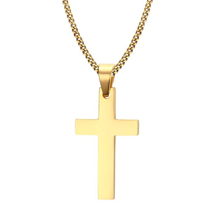 Collier pendentif en acier inoxydable avec croix de style simple, placage de colliers en acier inoxydable