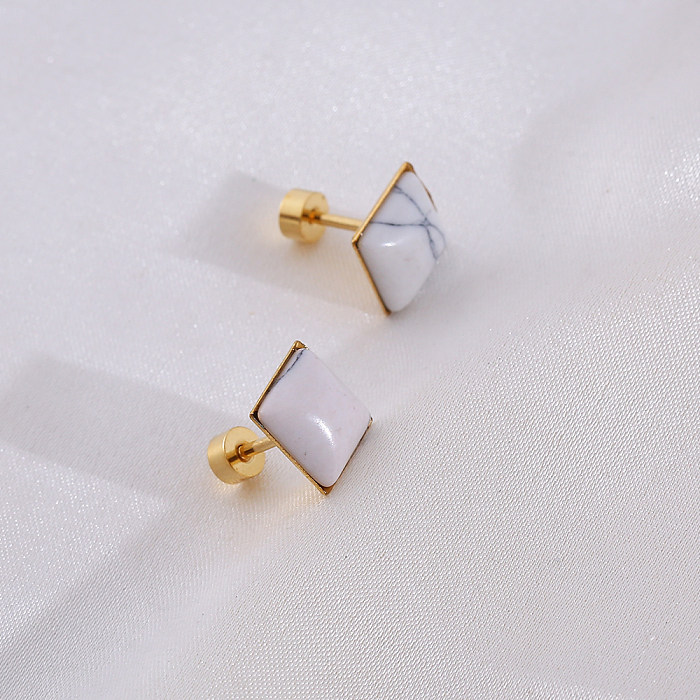 1 Set Casual Marble Stainless Steel  Resin Gold Plated Ear Studs