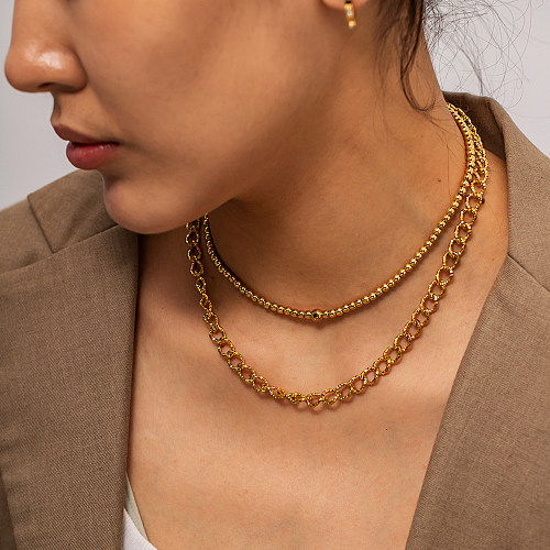 Runde Edelstahl-Perlenkette im klassischen Streetwear-Stil