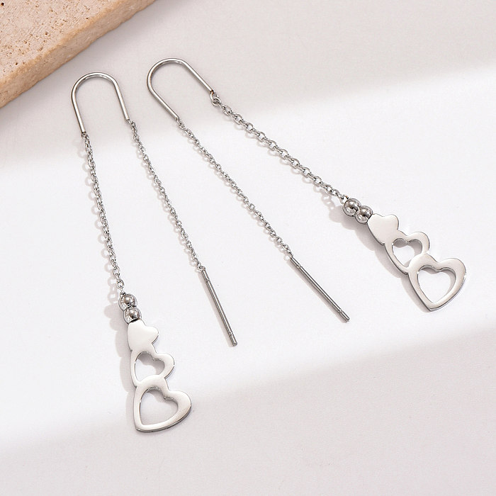 1 Pair Elegant Simple Style Heart Shape Hollow Out Stainless Steel  Ear Line