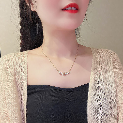 Fashion Flower Stainless Steel Plating Inlay Zircon Necklace 1 Piece