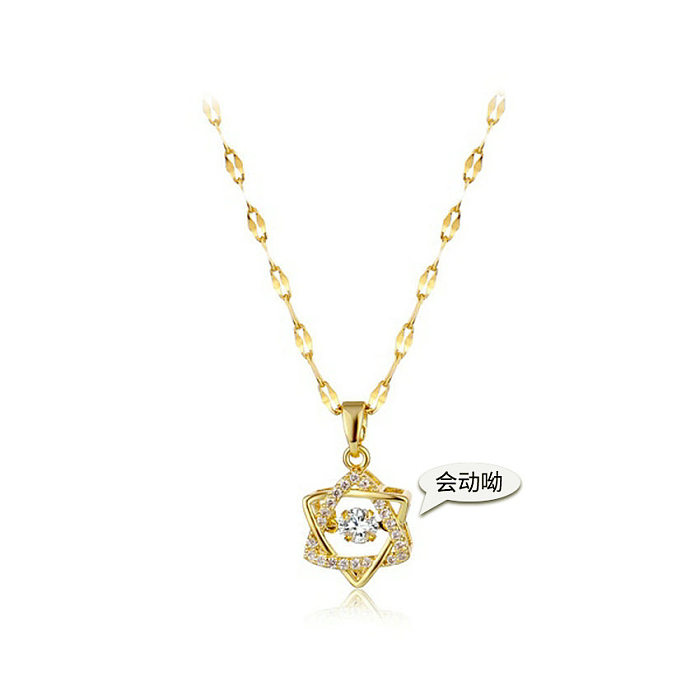 Elegant Star Stainless Steel Copper Plating Inlay Artificial Diamond Pendant Necklace