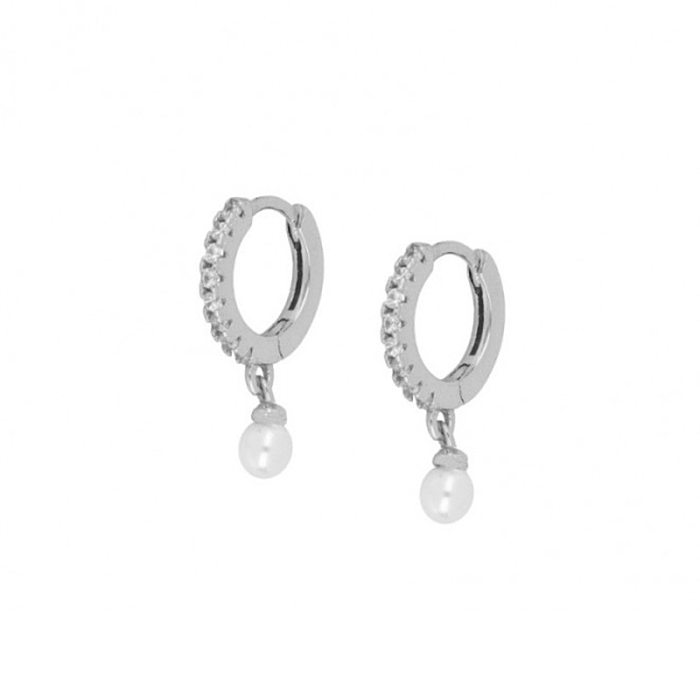 1 par de pendientes colgantes geométricos de plata de ley con incrustaciones de perlas y circonitas