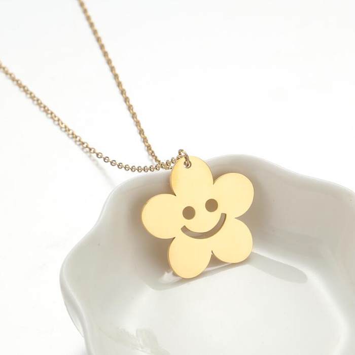 Fashion Smiley Face Flower Stainless Steel  Stainless Steel Plating Hollow Out Pendant Necklace 1 Piece