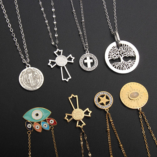 Simple Style Cross Eye Stainless Steel  Plating Gold Plated Necklace
