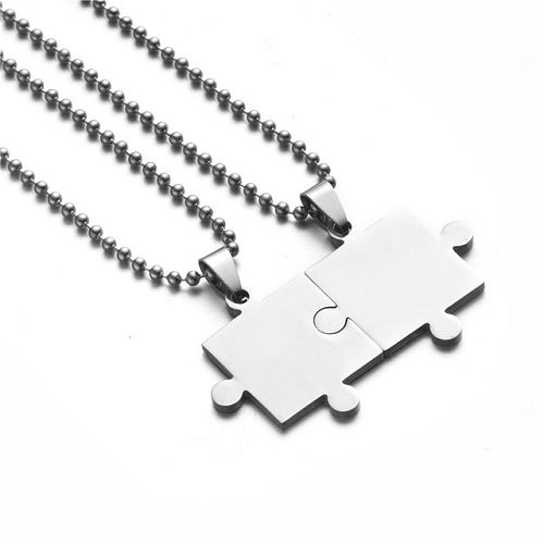 Fashion Stainless Steel Square Puzzle Pendant Couples Necklaces