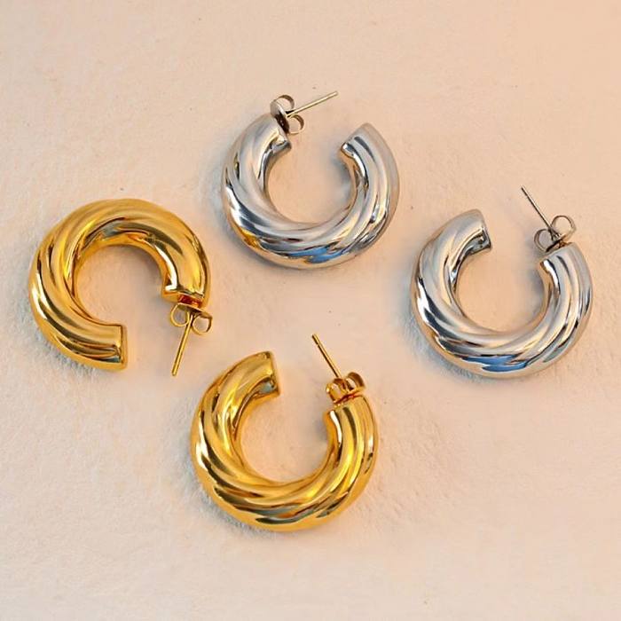 1 paire de boucles d'oreilles en acier inoxydable plaqué or 18 carats, Style Simple et élégant, couleur unie