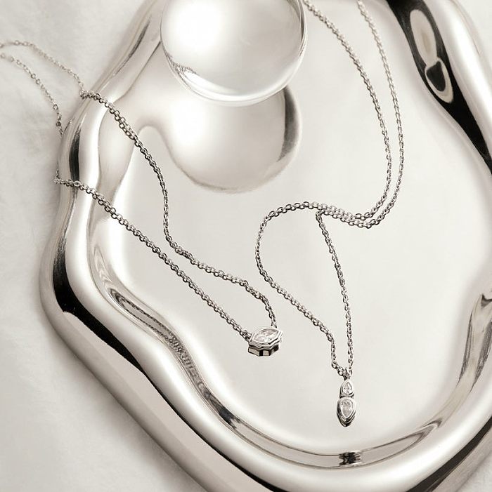 Edelstahl-Zirkon-Oval-Rund-Anhänger-Halskette Einfache Ins-Mode-Ofen-Vakuum-Galvanik