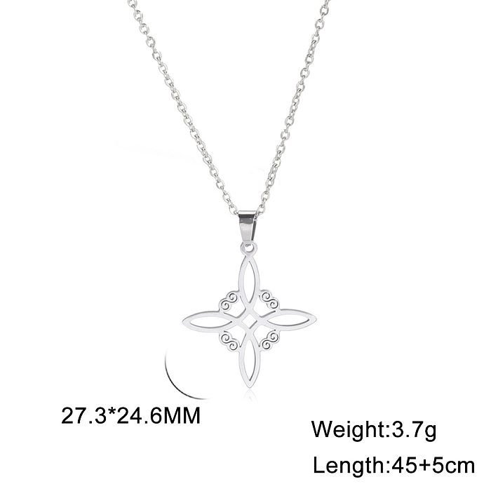 Cross-Border Hot Selling Hot Sale Real Gold Electroplated Square Celtic Knot Hollow Witch Knot 304 Material Stainless Steel  Necklace