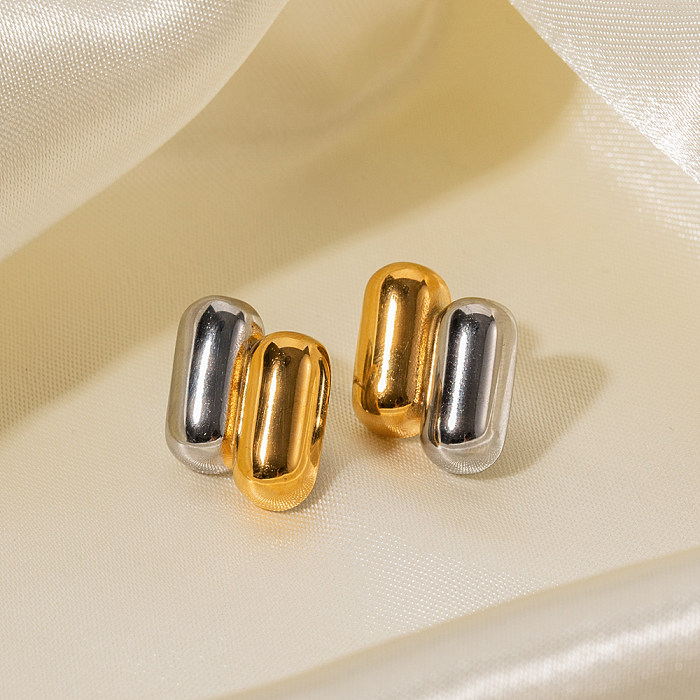 1 Pair IG Style Geometric Asymmetrical Plating Stainless Steel  18K Gold Plated Ear Studs