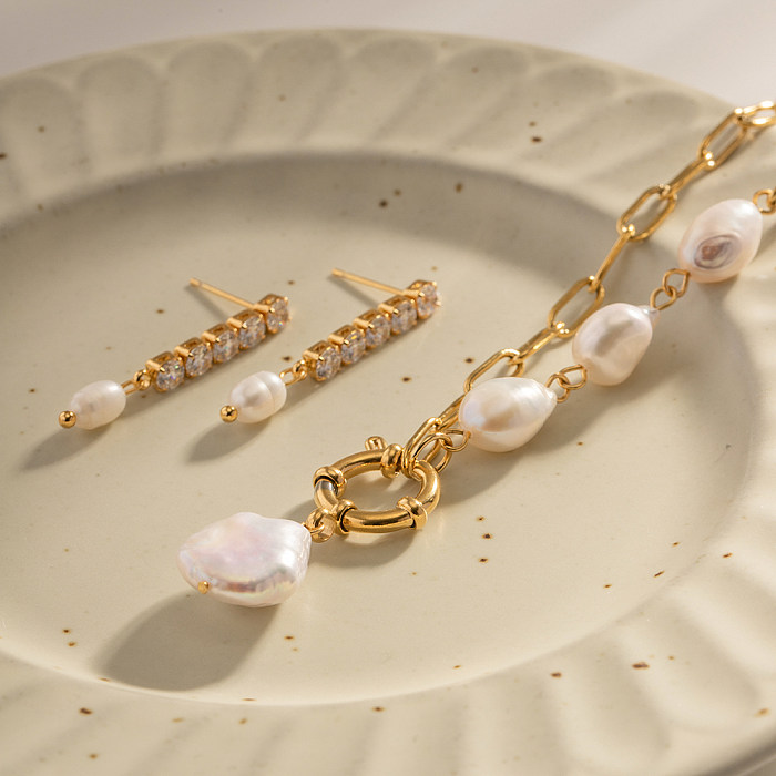 Collier pendentif en acier inoxydable, 1 pièce, mode irrégulière, placage de perles baroques