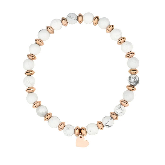 Estilo simples estilo clássico formato de coração aço inoxidável pedra natural pulseiras banhadas a ouro rosa a granel