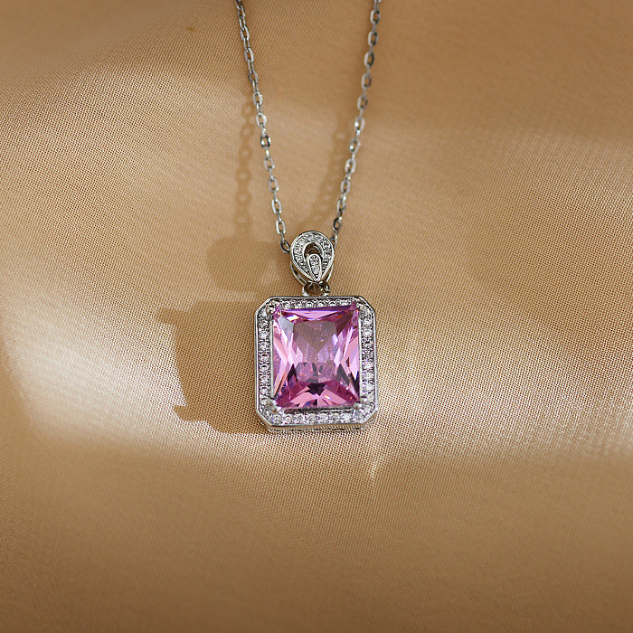 Simple Style Commute Rectangle Stainless Steel Copper Plating Inlay Zircon Pendant Necklace