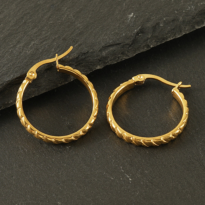 1 Pair Retro Simple Style Round Stainless Steel  Plating 18K Gold Plated Hoop Earrings
