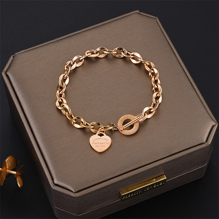 Fashion Heart Shape Titanium Steel Inlaid Gold Bracelets 1 Piece