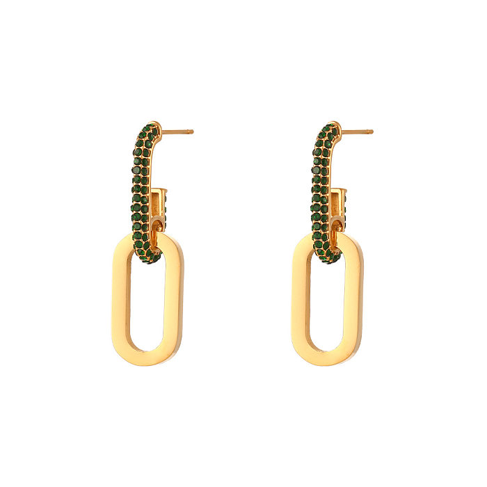 Modische ovale Edelstahl-Ohrringe mit Inlay-Zirkon-Edelstahl-Ohrringen