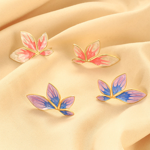 1 Pair Vintage Style Leaves Plating Stainless Steel  18K Gold Plated Ear Studs