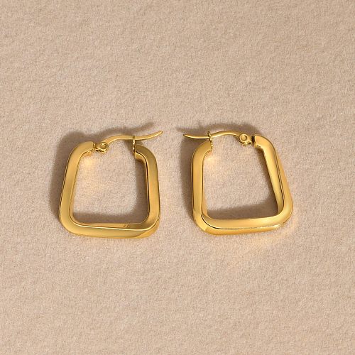 1 paire de boucles d'oreilles carrées en acier inoxydable, Style Simple, placage de polissage, plaqué or 18 carats
