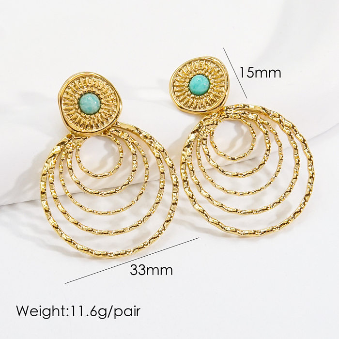 1 Pair Vintage Style Simple Style Circle Plating Inlay Stainless Steel  Natural Stone Earrings