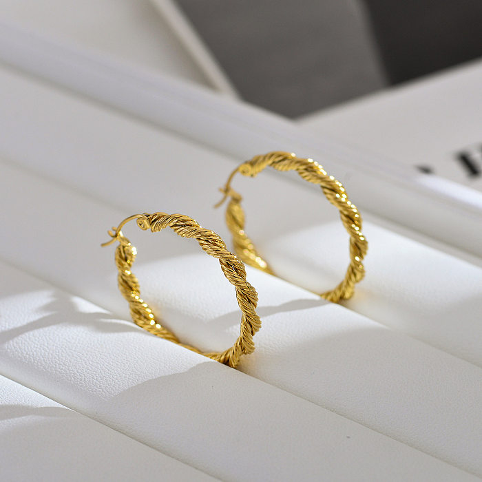 1 Pair Casual Streetwear Solid Color Stainless Steel  18K Gold Plated Hoop Earrings