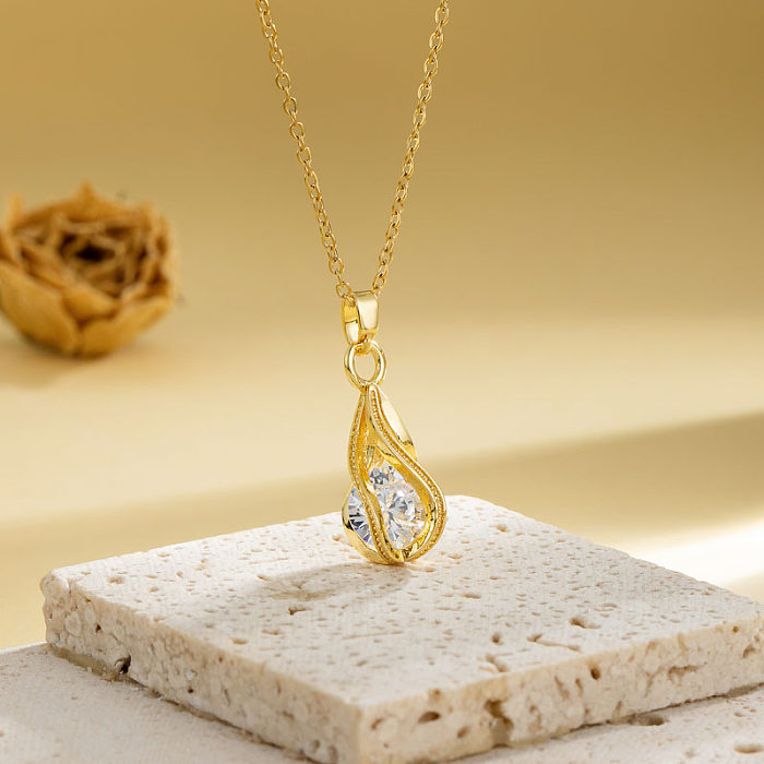 Casual Elegant Cross Heart Shape Flower Stainless Steel  Stainless Steel Plating Inlay Zircon 18K Gold Plated Gold Plated Pendant Necklace
