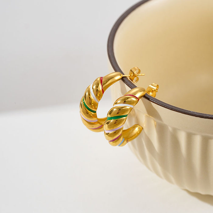 Vergoldete bunte Öl-Halskette aus Edelstahl mit C-förmigem Gewinde und Ohrringen