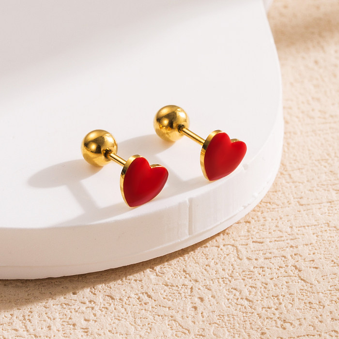1 paire de clous d'oreilles en acier inoxydable, style simple, rond, carré, en forme de cœur, incrustation de placage en acier inoxydable, pierres précieuses artificielles en acrylique, perles artificielles