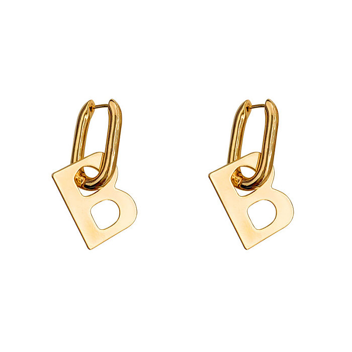 1 paire de boucles d'oreilles pendantes plaquées en acier inoxydable avec lettres exagérées