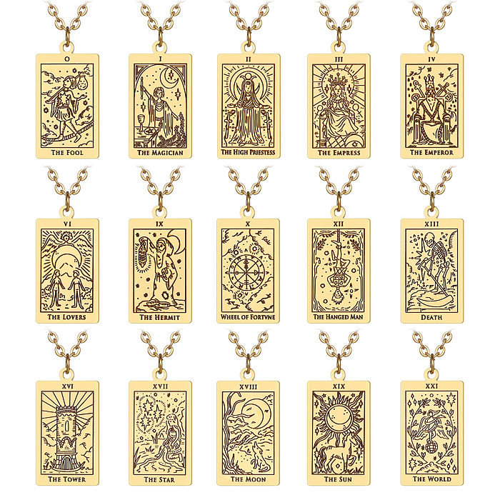 Fashion Tarot Square Stainless Steel Plating Pendant Necklace 1 Piece