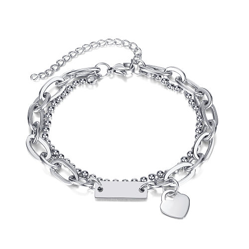Fashion Heart Shape Stainless Steel Bracelets Layered Chain No Inlaid Stainless Steel Bracelets