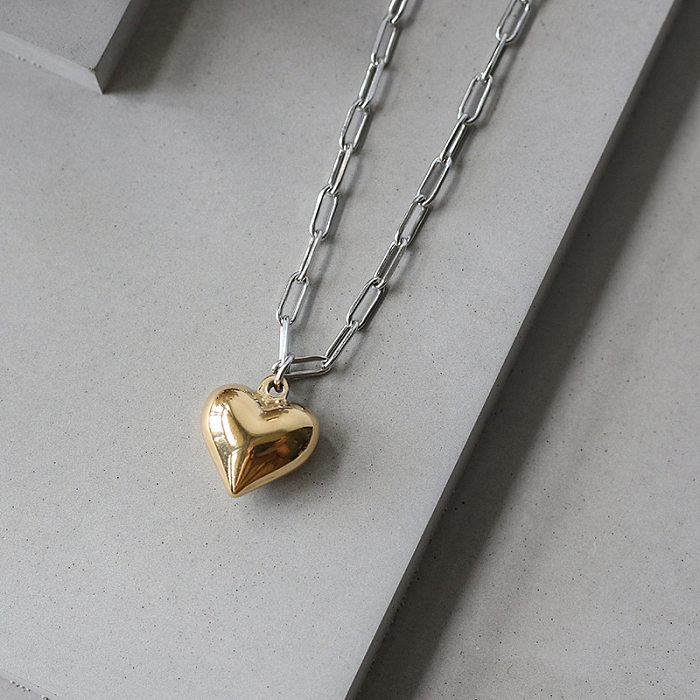 Ouro tridimensional cor sólida coração colar de aço inoxidável jóias por atacado