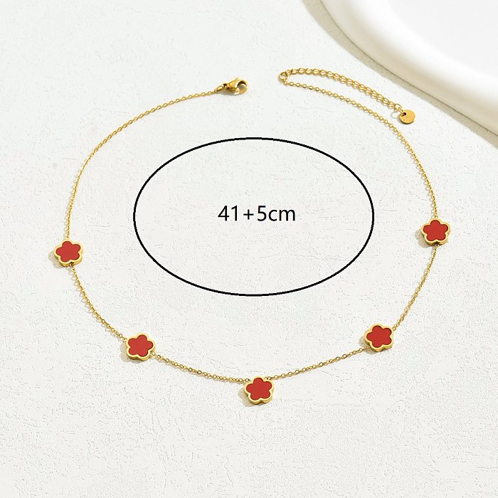 IG Style Commute Flower Stainless Steel  Plating Inlay Shell 18K Gold Plated Necklace