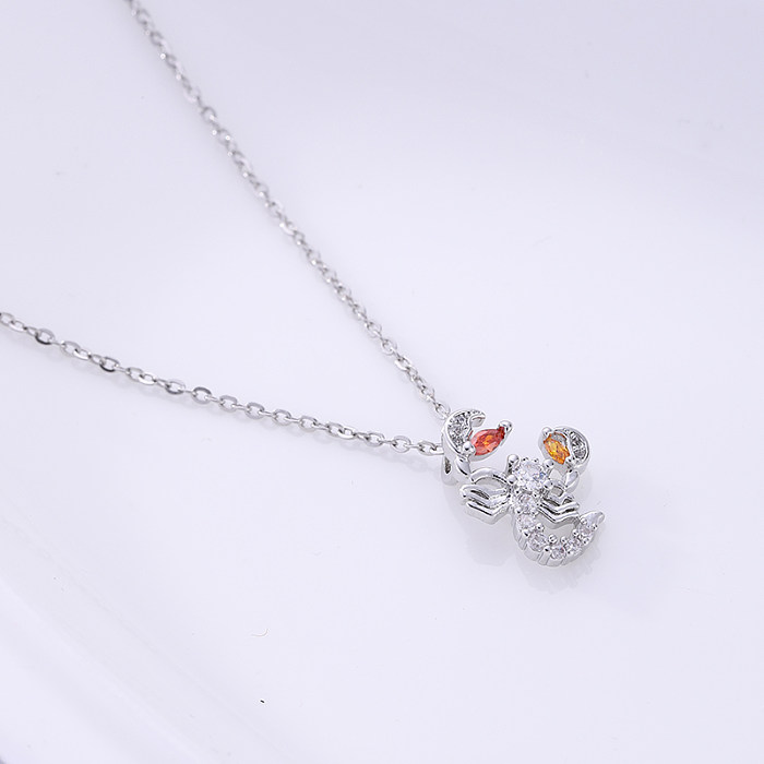 Korean Style Scorpion Stainless Steel  Plating Inlay Zircon Silver Plated Necklace